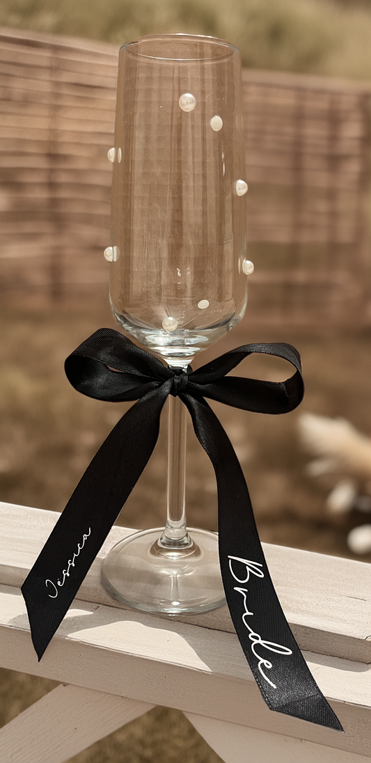 Pearl Champagne Flute With Personalised Ribbon