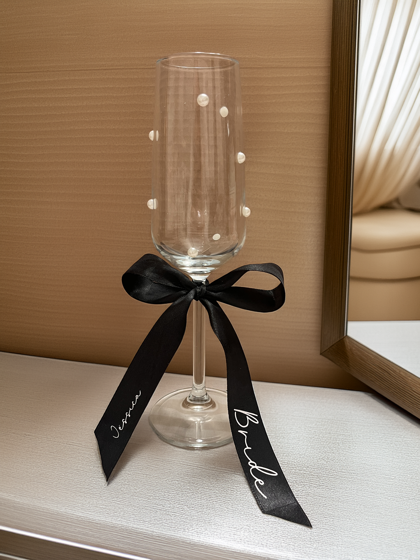 Pearl Champagne Flute With Personalised Ribbon