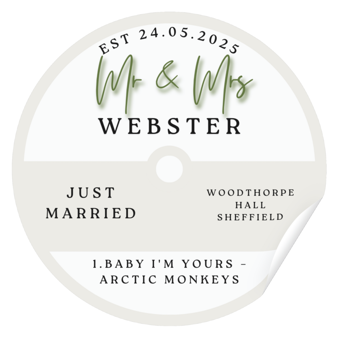 Personalised Vinyl Record Label Stickers, Record Label Sticker For Wedding Guest Books, Place Settings & Gifts